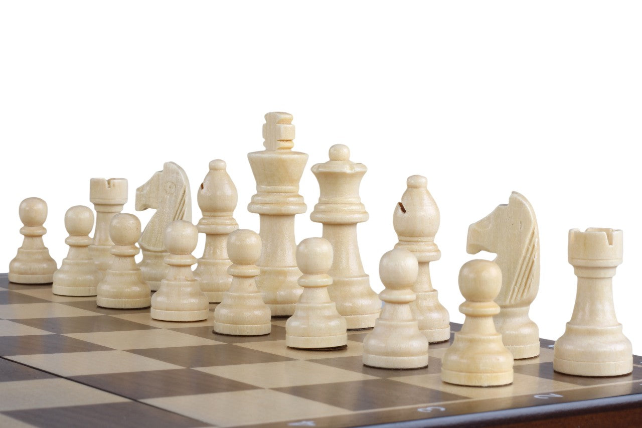 Magnetisches Holzschachbrett 31 cm (Walnuss/Ahorn) mit Intarsien - b77c871e447333922cad34d19dd25ed0