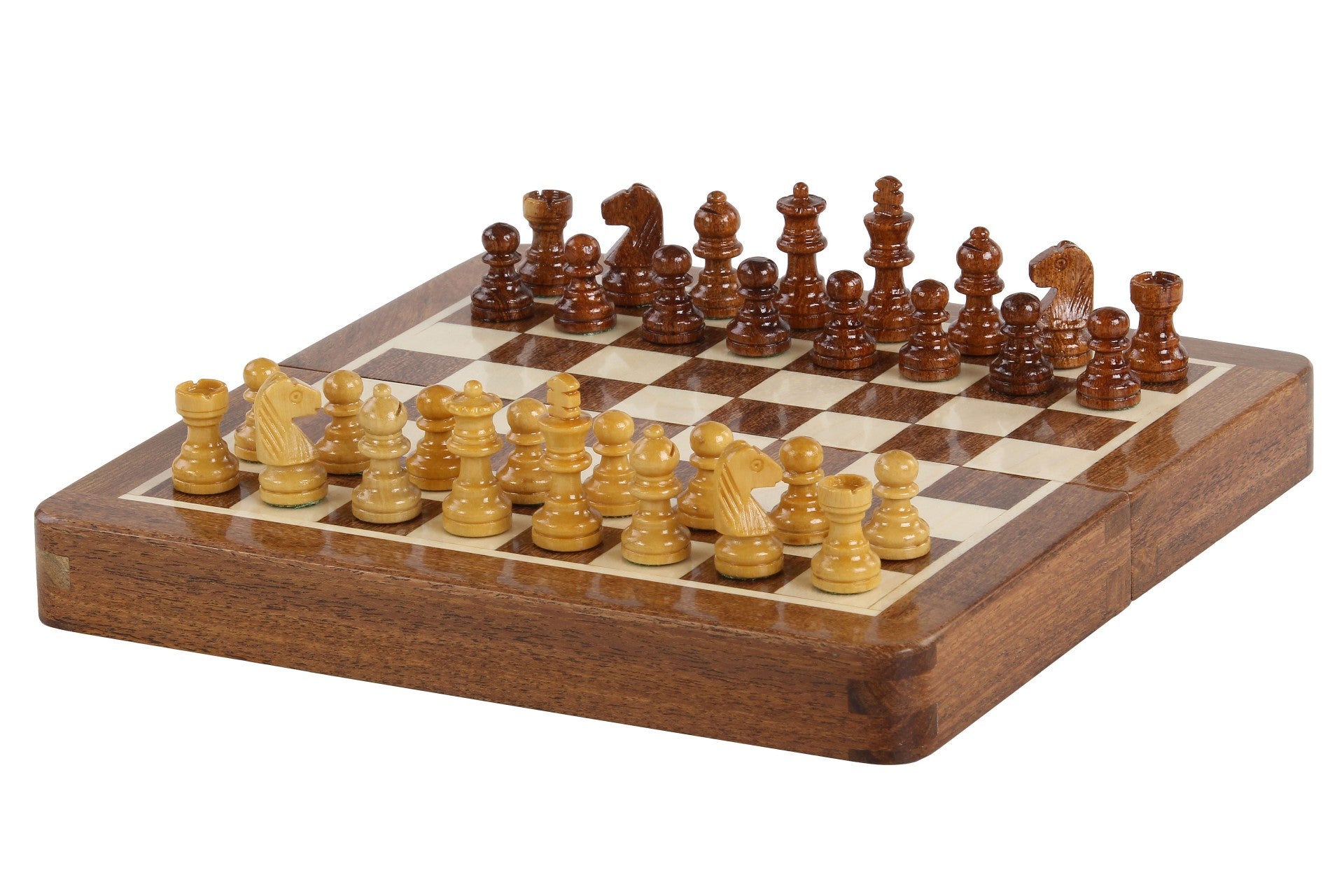 Wooden Magnetic Mini Chess Set with Inlaid Chessboard - Wooden Magnetic Mini Chess Set with Inlaid Chessboard