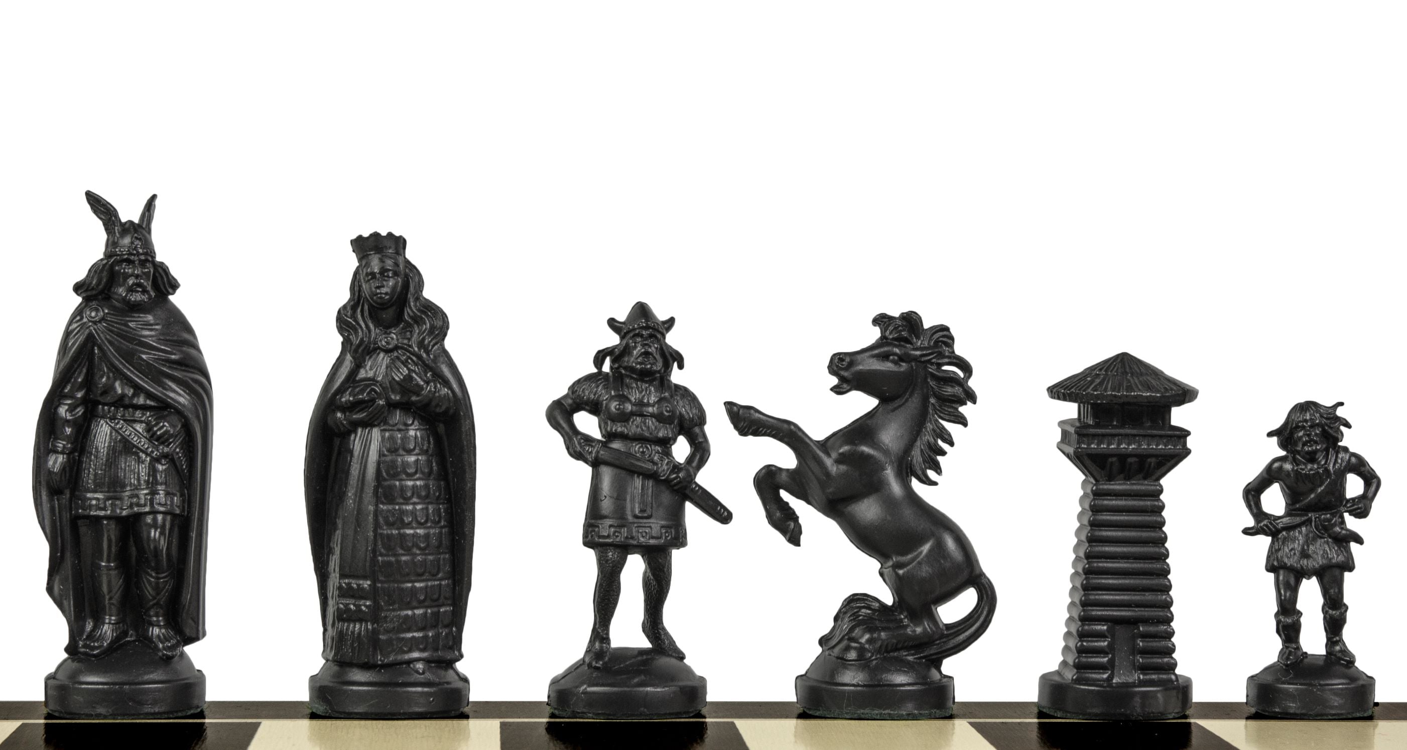 Schachfiguren im Wikinger-Stil, cremefarben und schwarz (König 98 mm) - 98ae359c1de4b1288c703bdc0f7f825b