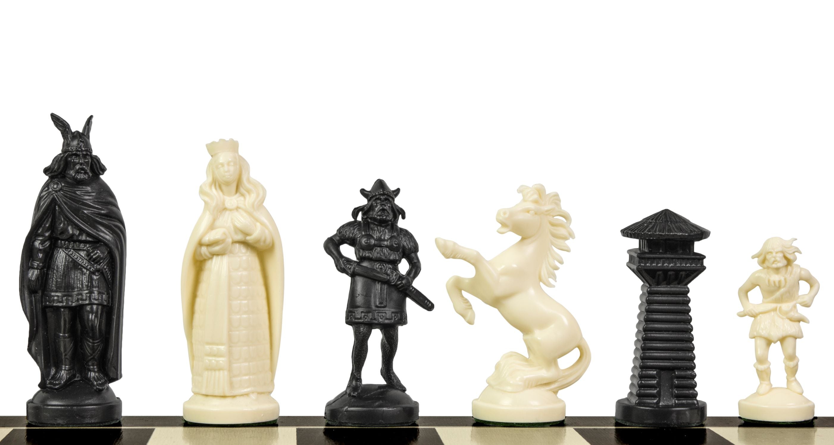 Schachfiguren im Wikinger-Stil, cremefarben und schwarz (König 98 mm) - f1bf760489b770431c867582a9b1d40c