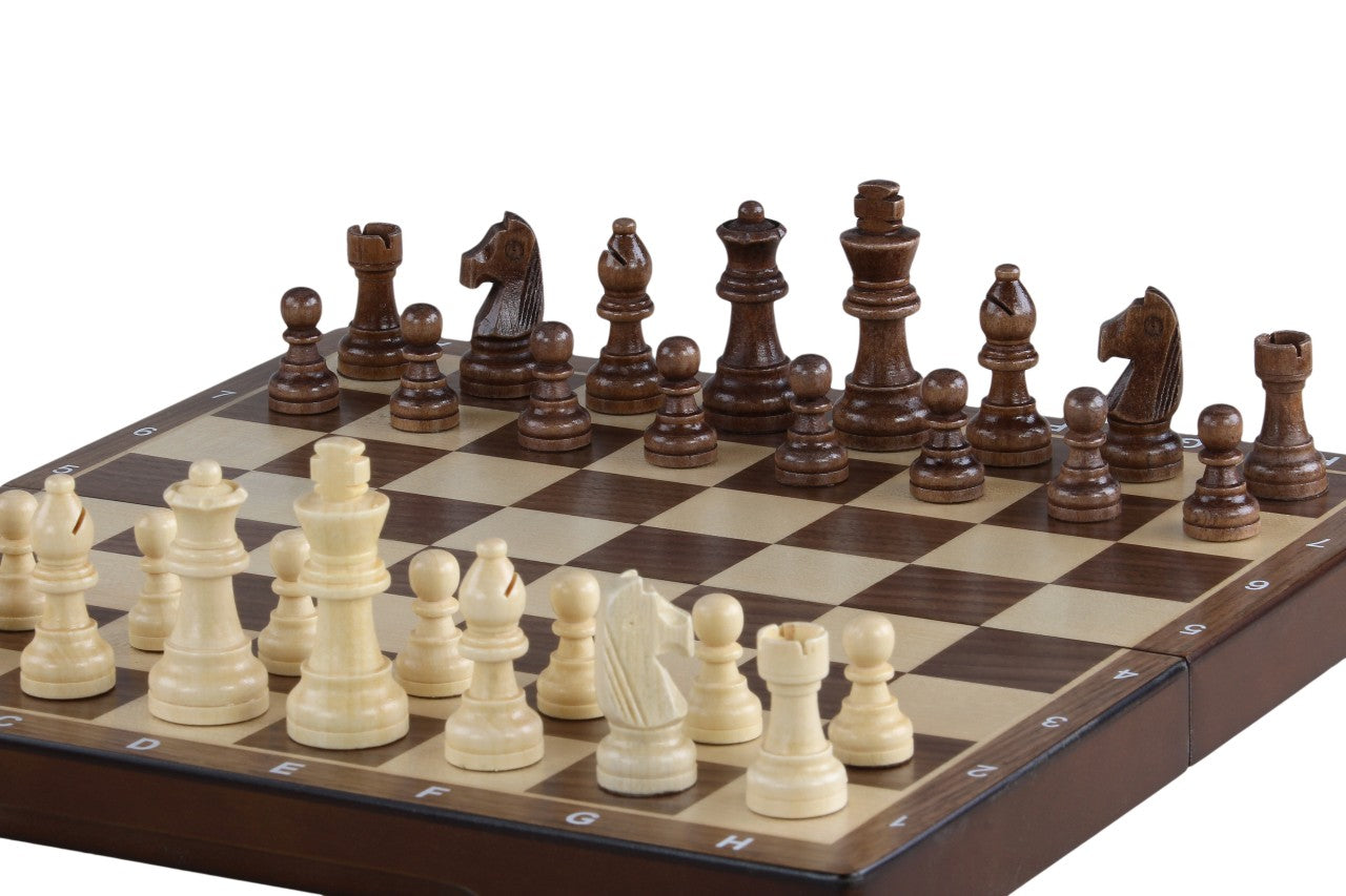 Magnetisches Holzschachbrett 31 cm (Walnuss/Ahorn) mit Intarsien - f09be329a328185e9ed93366f9ca8771