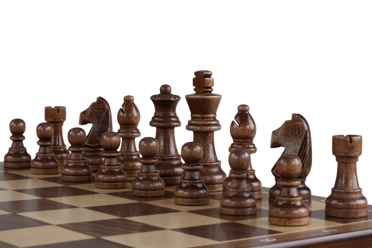 Magnetisches Holzschachbrett 31 cm (Walnuss/Ahorn) mit Intarsien - 22ec522253a5c70227a7c2fc4771e5ca