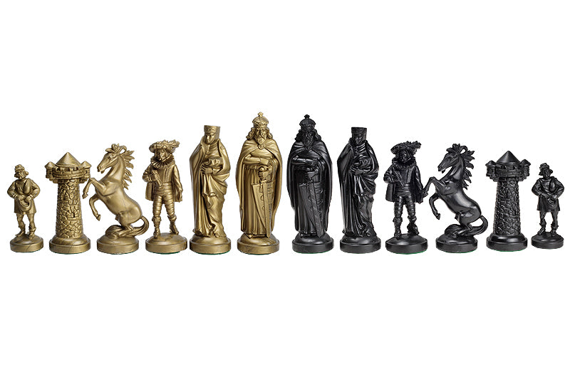 Mittelalterliche stilisierte Schachfiguren, schwarz und gold (König 98 mm) - Mittelalterliche stilisierte Schachfiguren, schwarz und gold (König 98 mm)