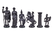Römisches Reich stilisierte Schachfiguren, schwarz und gold, beschwert mit Metall (König 98 mm)