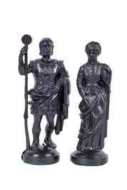 Römisches Reich stilisierte Schachfiguren, schwarz und gold, beschwert mit Metall (König 98 mm)