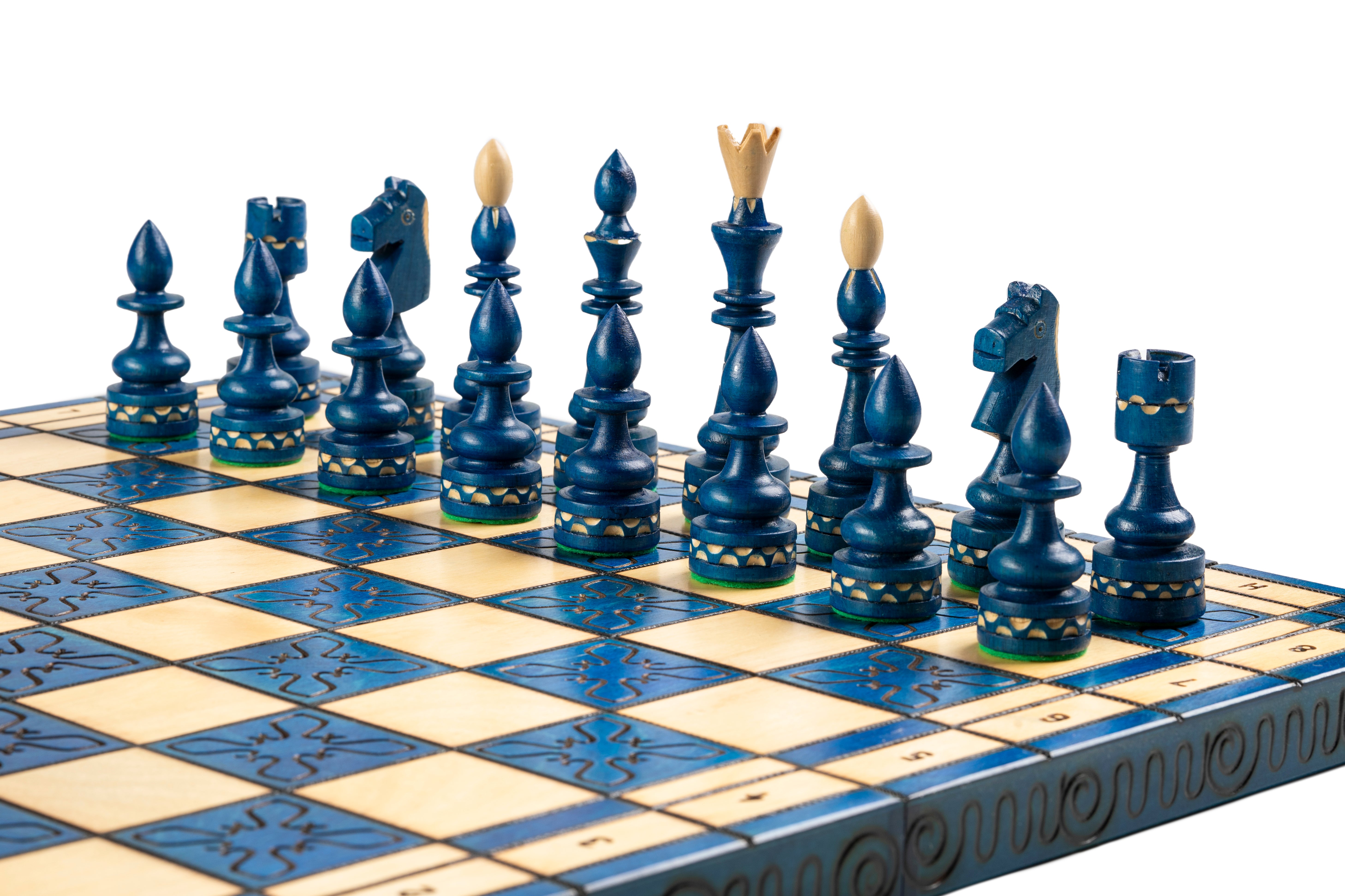 Indisches Schachspiel aus Holz blau - großes Schachset - Indisches Schachspiel aus Holz blau - großes Schachset