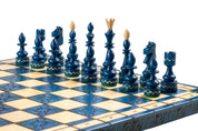 Indisches Schachspiel aus Holz blau - großes Schachset