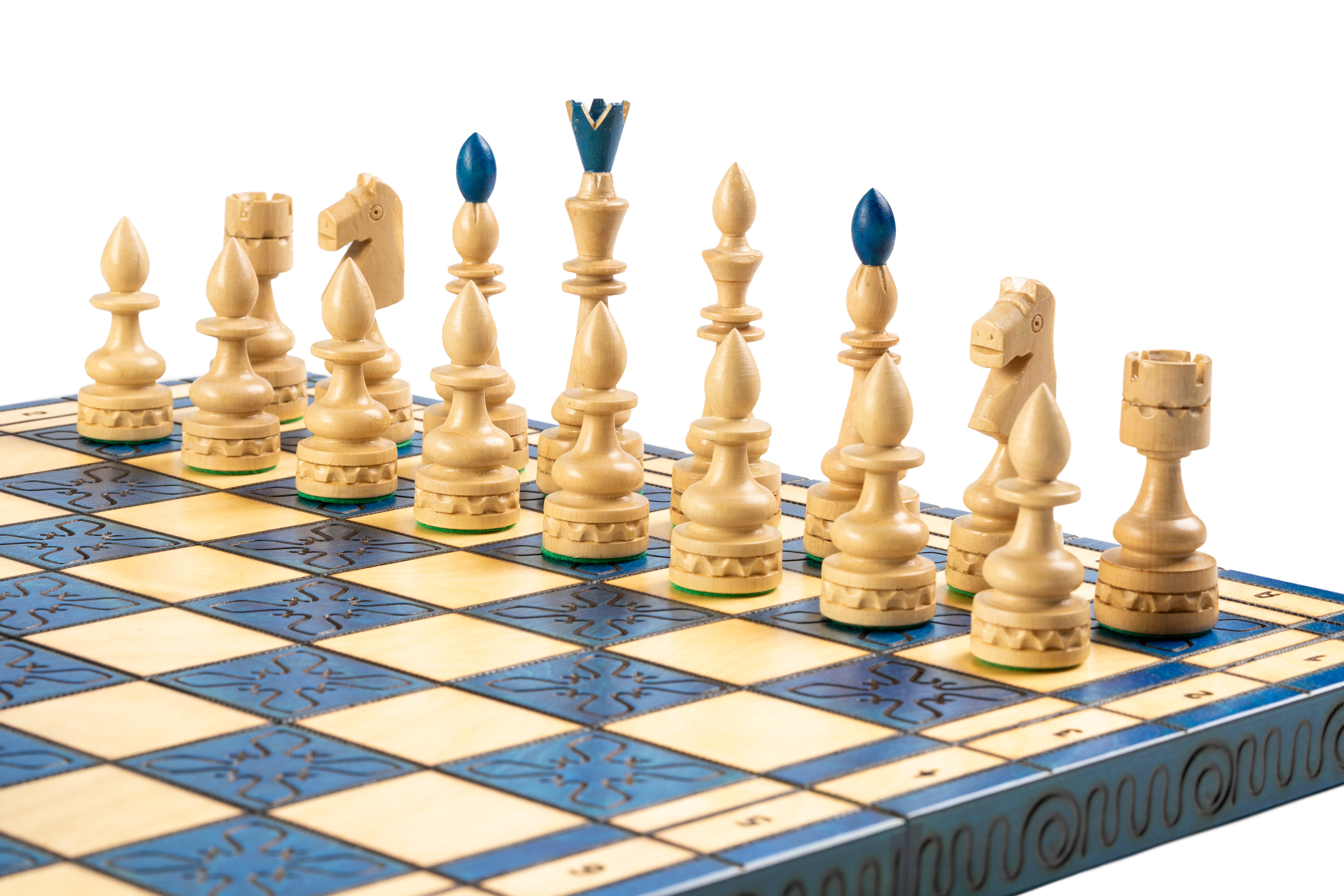 Indisches Schachspiel aus Holz blau - großes Schachset - Indisches Schachspiel aus Holz blau - großes Schachset