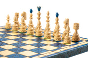 Indisches Schachspiel aus Holz blau - großes Schachset