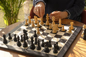 No6 Schwarzes Schachbrett+ 3.75" Französische Ebonisierte Figuren