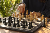 No6 Schwarzes Schachbrett+ 3.75" Französische Ebonisierte Figuren