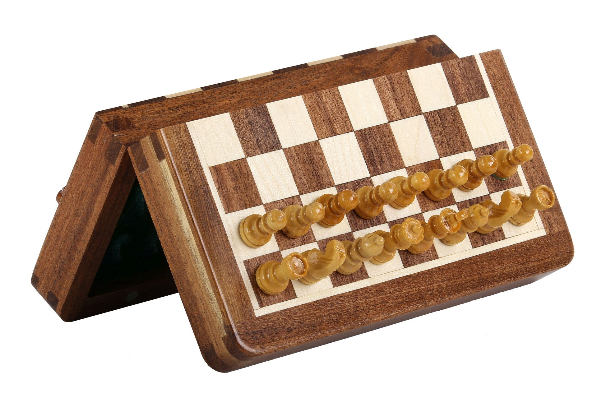 Wooden Magnetic Mini Chess Set with Inlaid Chessboard - Wooden Magnetic Mini Chess Set with Inlaid Chessboard