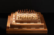 Wooden Magnetic Mini Chess Set with Inlaid Chessboard