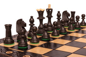 Holzschachspiel SENATOR 42×42 cm – geschnitzte Figuren, schwarz (König 80 mm, Spielanleitung, zusammenklappbar)
