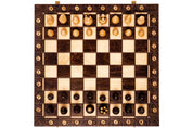 Holzschachspiel SENATOR 42×42 cm – geschnitzte Figuren, schwarz (König 80 mm, Spielanleitung, zusammenklappbar)