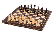 Holzschachspiel SENATOR 42×42 cm – geschnitzte Figuren, schwarz (König 80 mm, Spielanleitung, zusammenklappbar)