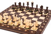 Holzschachspiel SENATOR 42×42 cm – geschnitzte Figuren, schwarz (König 80 mm, Spielanleitung, zusammenklappbar)