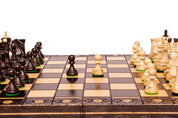 Holzschachspiel SENATOR 42×42 cm – geschnitzte Figuren, schwarz (König 80 mm, Spielanleitung, zusammenklappbar)