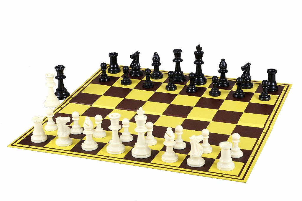 Turnierschachbrett aus Karton, gelb und braun, beidseitig oberflächengeschützt - Turnierschachbrett aus Karton, gelb und braun, beidseitig oberflächengeschützt
