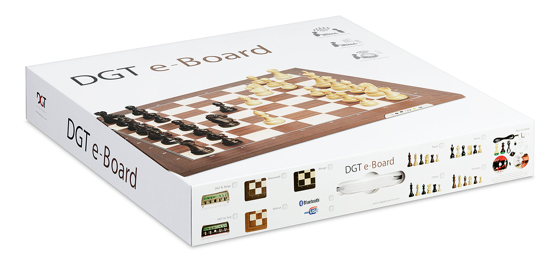 Elektronisches Schachbrett DGT Bluetooth E-Board in Nussbaum + DGT Ebony-Figuren - Elektronisches Schachbrett DGT Bluetooth E-Board in Nussbaum + DGT Ebony-Figuren