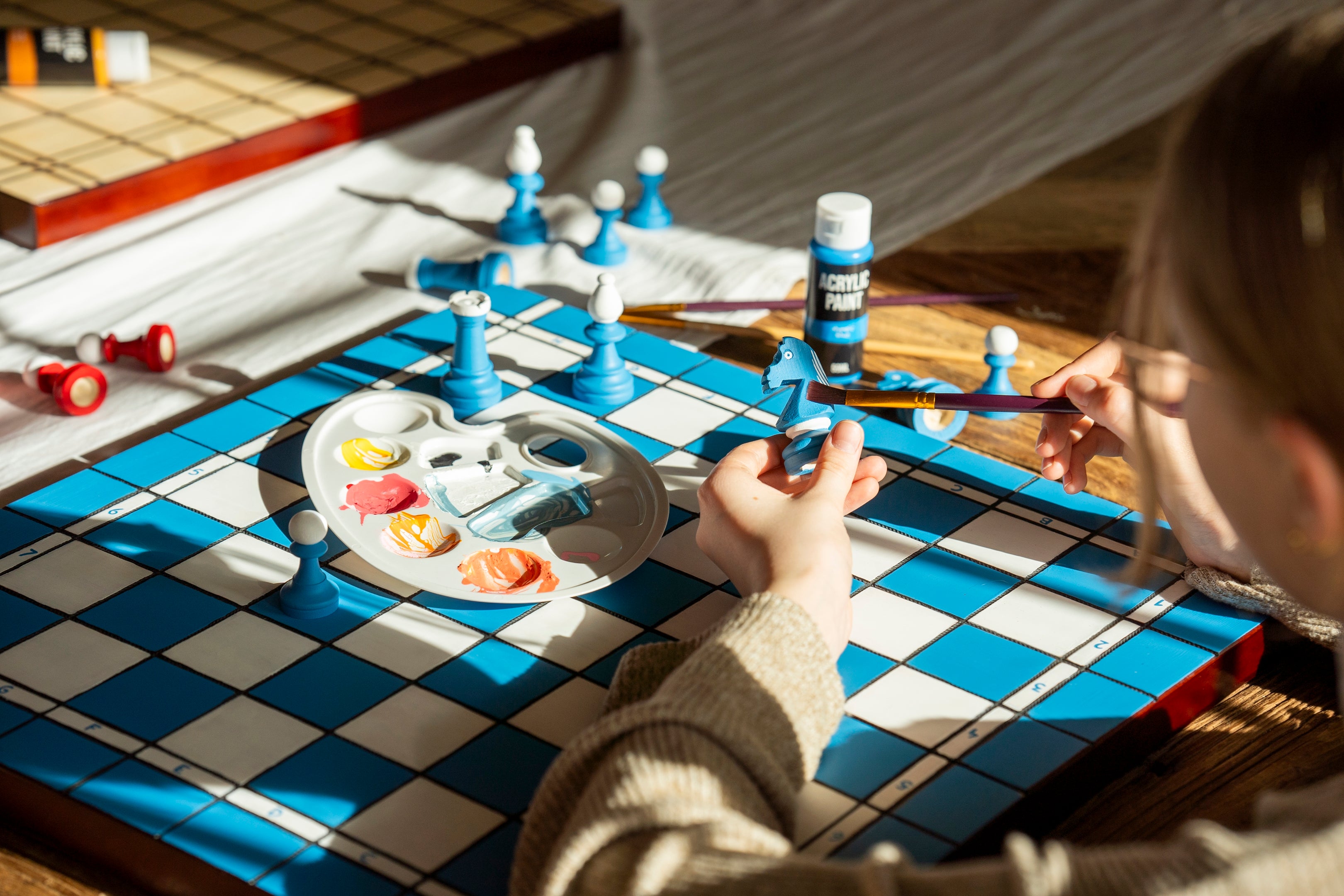 Schachkoffer zum Selbstbemalen und Zusammenbauen (48x48cm) - DIY Schachkunst - Schachkoffer zum Selbstbemalen und Zusammenbauen (48x48cm) - DIY Schachkunst