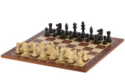 Tablero de ajedrez n.º 4 de sapeli + piezas francesas ebonizadas de 3"