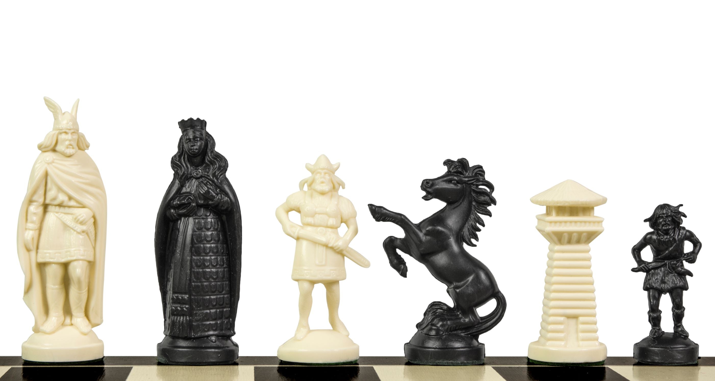 Schachfiguren im Wikinger-Stil, cremefarben und schwarz (König 98 mm) - Schachfiguren im Wikinger-Stil, cremefarben und schwarz (König 98 mm)
