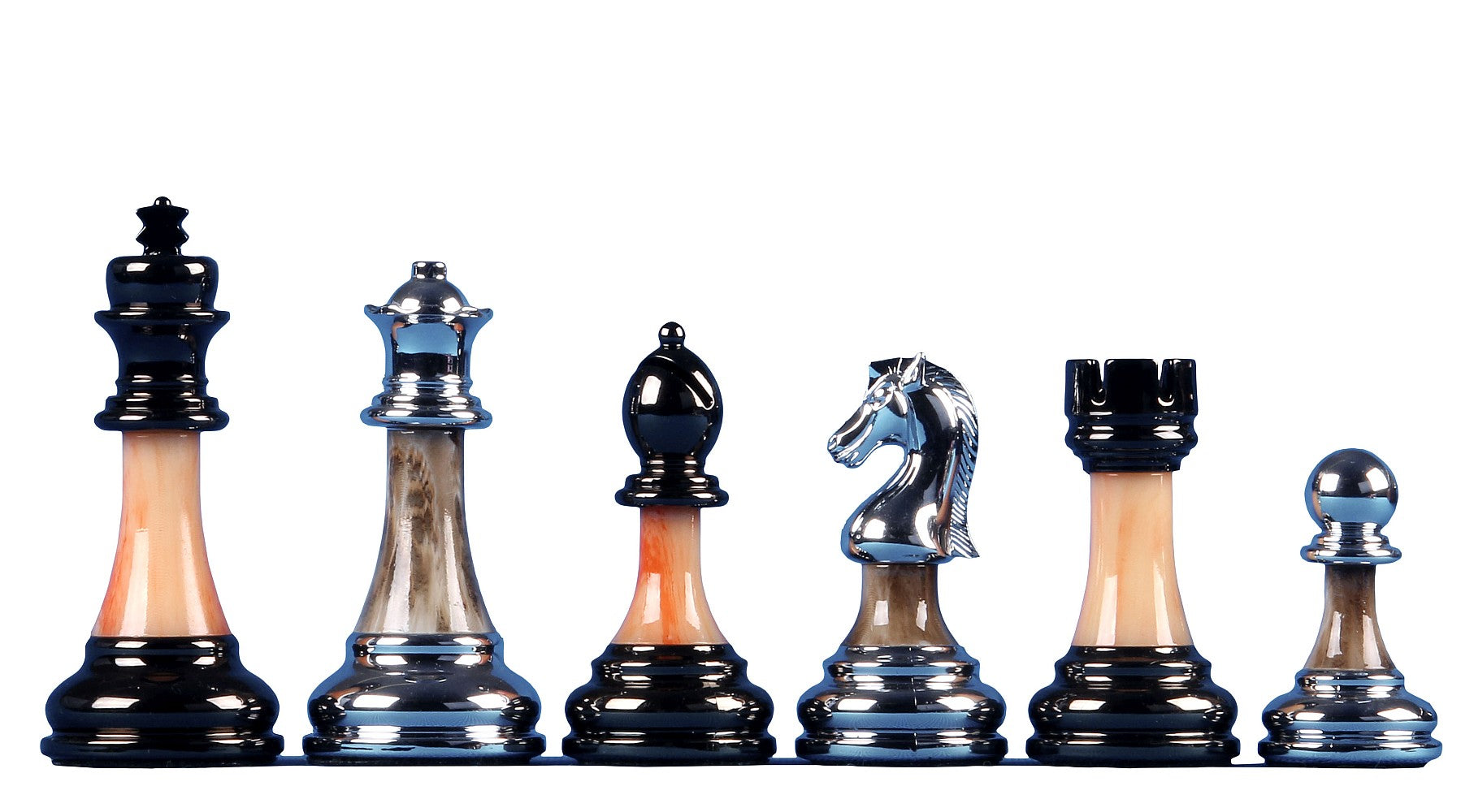 Metallisierte 3,5 Zoll Schachfiguren mit 'Stein'-Schaft - schwer - Metallisierte 3,5 Zoll Schachfiguren mit 'Stein'-Schaft - schwer
