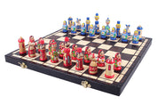 BLAUE BABUSZKAMMERN - Handbemaltes Babuschka Schachspiel (42 × 42 cm)