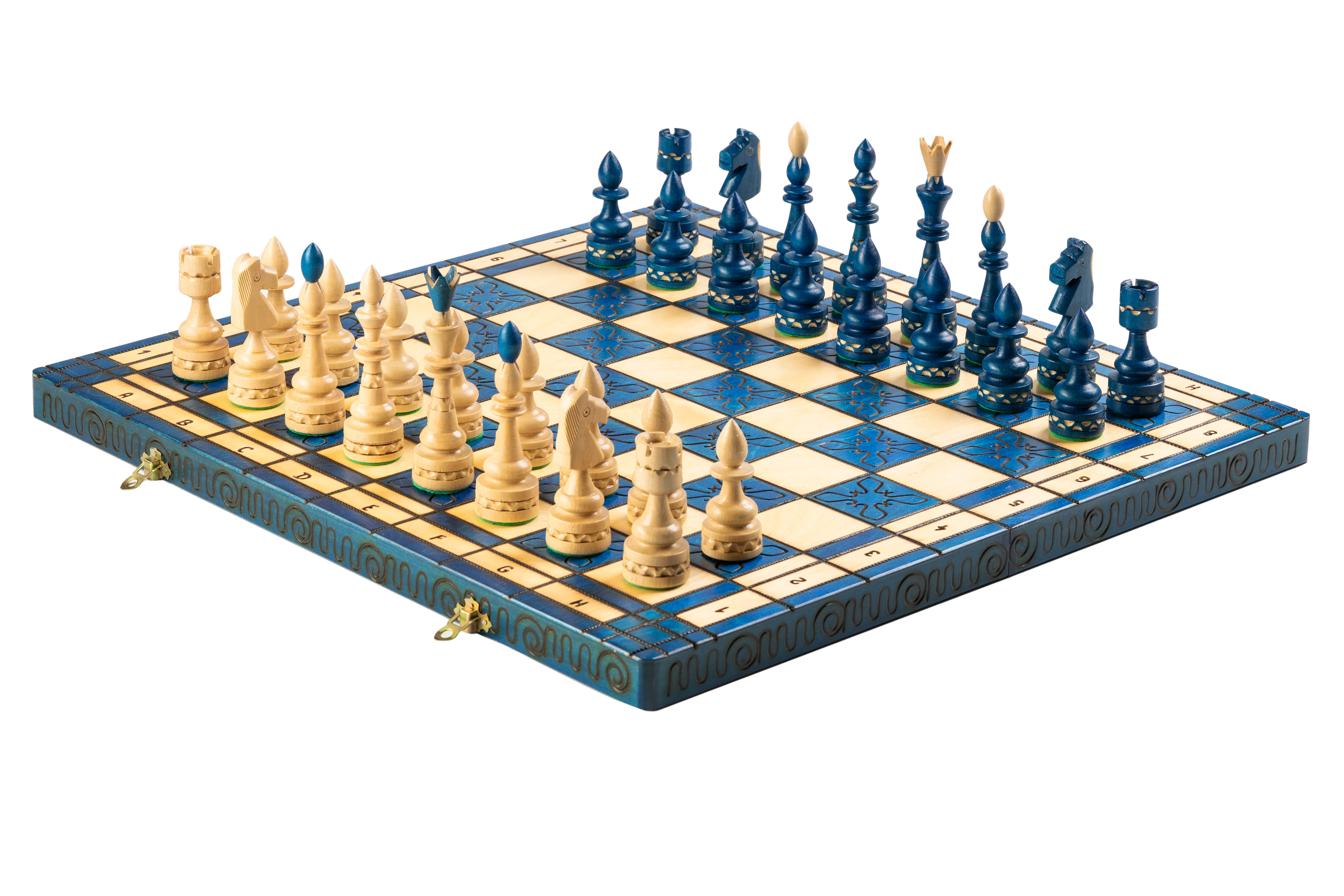 Indisches Schachspiel aus Holz blau - großes Schachset - Indisches Schachspiel aus Holz blau - großes Schachset