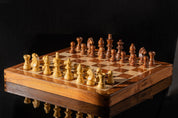 Magnetisches Holzschachspiel mit Intarsien - 30 cm