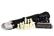 Juego de ajedrez en bolsa: piezas de plástico DCP03G (rey de 96 mm) + tablero enrollable de 57 mm + reloj de ajedrez DGT 1002 + bolsa