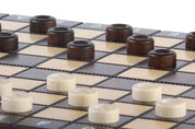 SCHOOL BOARD OF WOOD (28x28cm) - Schach + Dame + BACKGAMMON